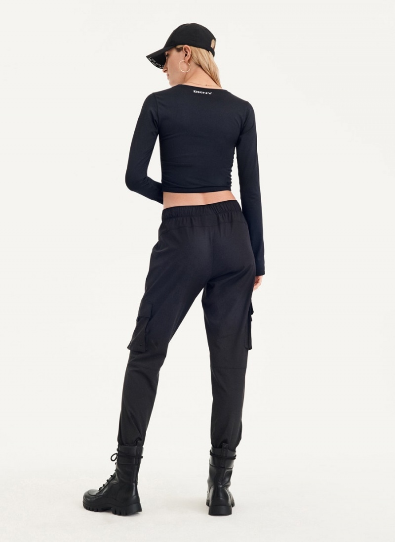 Black Women's DKNY Seamless Long Sleeve T Shirts | Australia-D1068