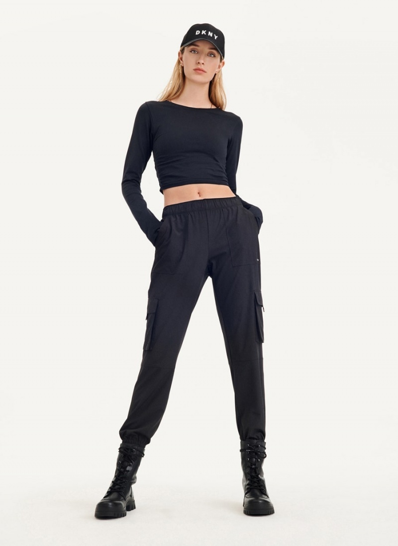 Black Women's DKNY Seamless Long Sleeve T Shirts | Australia-D1068