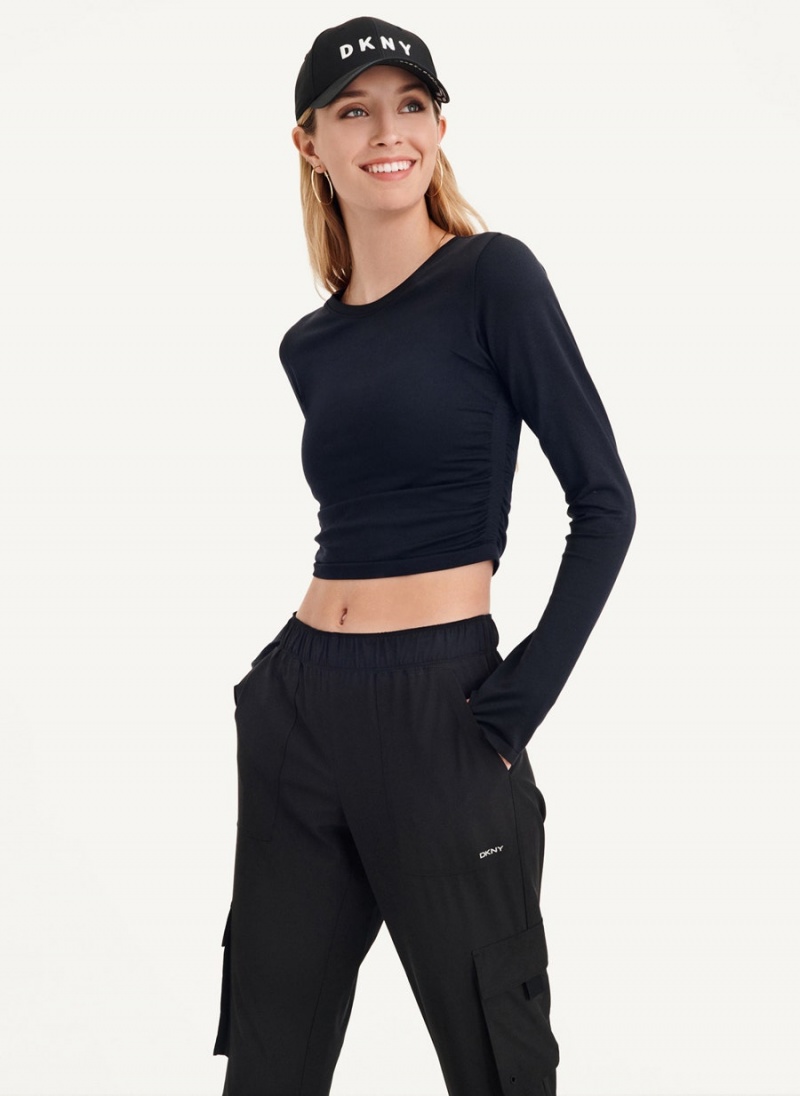 Black Women's DKNY Seamless Long Sleeve T Shirts | Australia-D1068