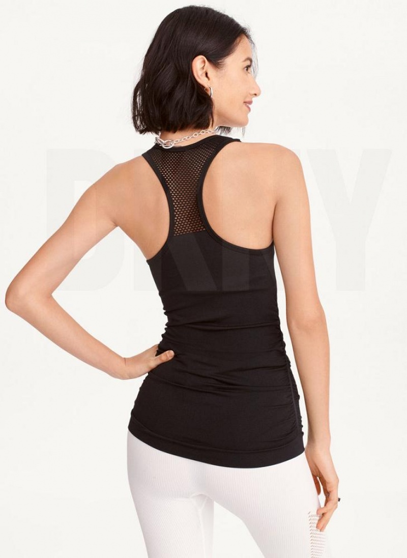 Black Women's DKNY Seamless Racerback Ruched Tank Tops | Australia-D1715