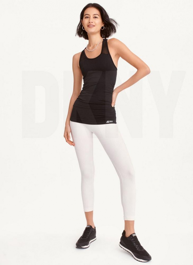 Black Women's DKNY Seamless Racerback Ruched Tank Tops | Australia-D1715