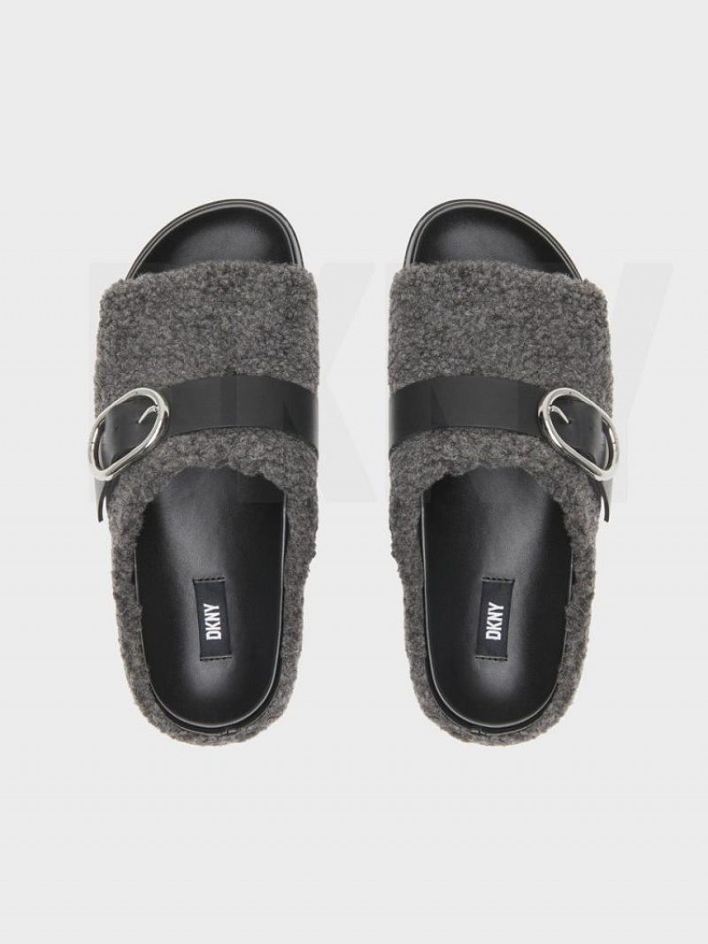 Black Women's DKNY Sherpa Slipper Slides | Australia-D0336