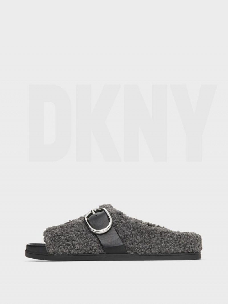 Black Women\'s DKNY Sherpa Slipper Slides | Australia-D0336