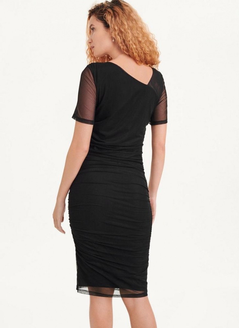 Black Women's DKNY Short Sleeve Mesh Dresses | Australia-D1250