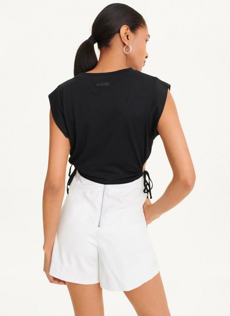 Black Women's DKNY Short Sleeve Side Cut T Shirts | Australia-D0310