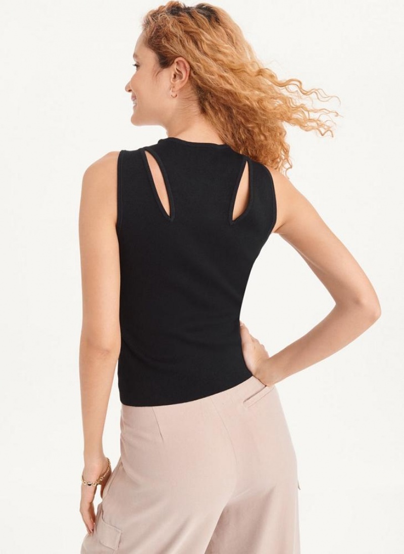 Black Women's DKNY Shoulder Cut Out Sweater Tank Tops | Australia-D0272