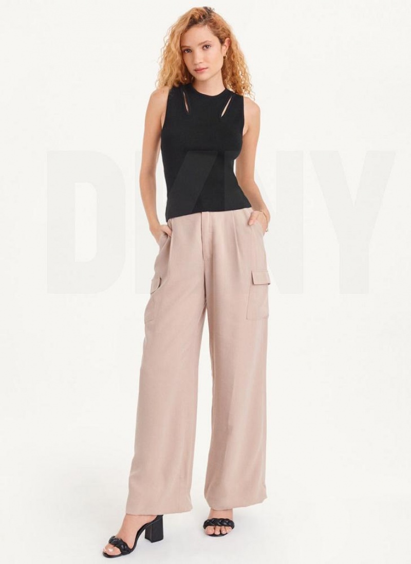 Black Women's DKNY Shoulder Cut Out Sweater Tank Tops | Australia-D0272