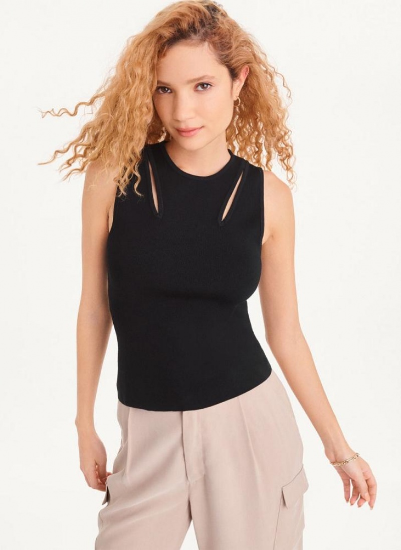 Black Women\'s DKNY Shoulder Cut Out Sweater Tank Tops | Australia-D0272