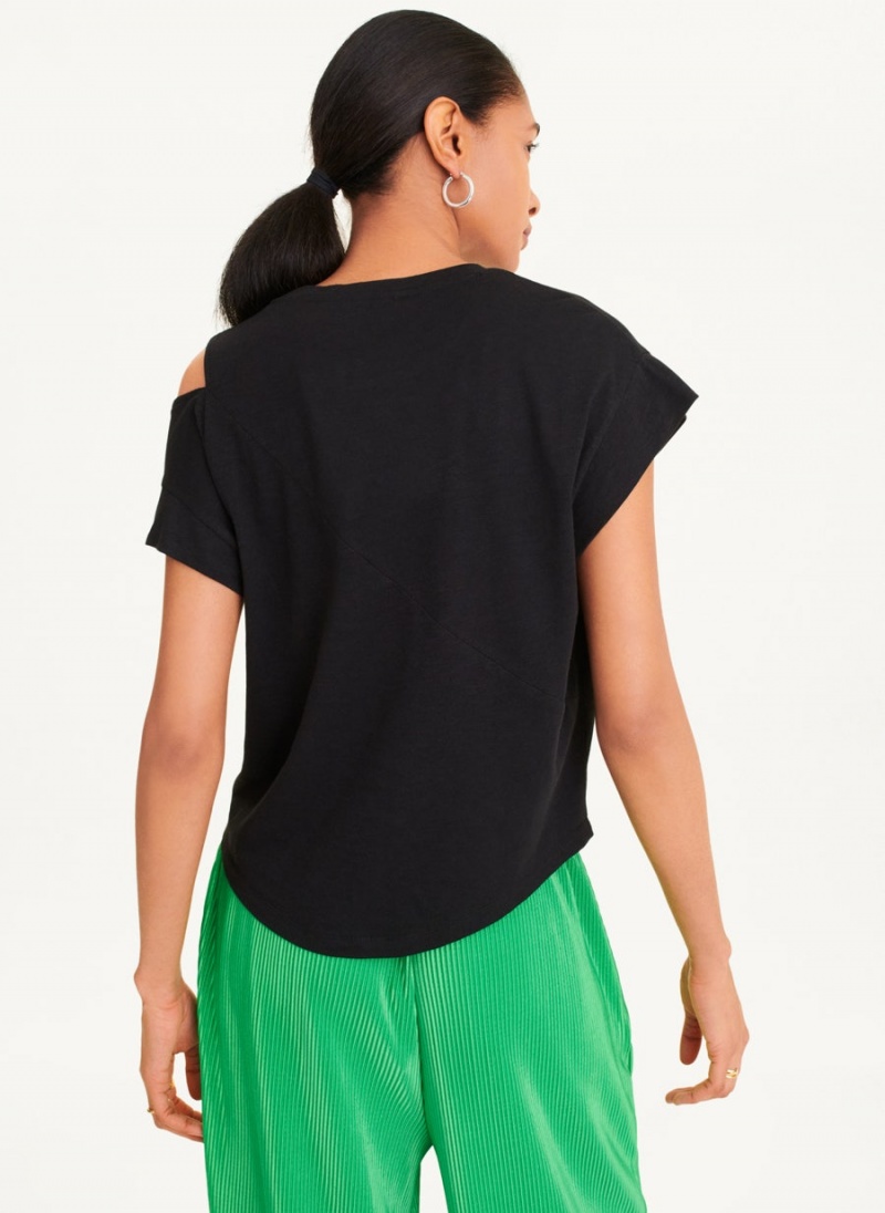 Black Women's DKNY Shoulder Cut Out T Shirts | Australia-D0616