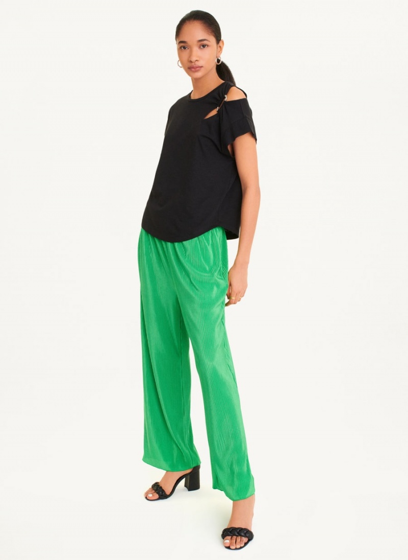 Black Women's DKNY Shoulder Cut Out T Shirts | Australia-D0616