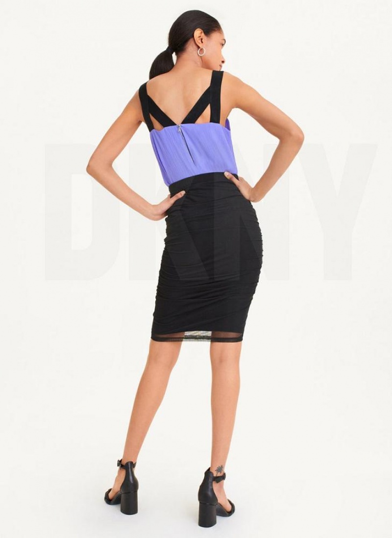 Black Women's DKNY Side Ruch Mesh Skirts | Australia-D1354