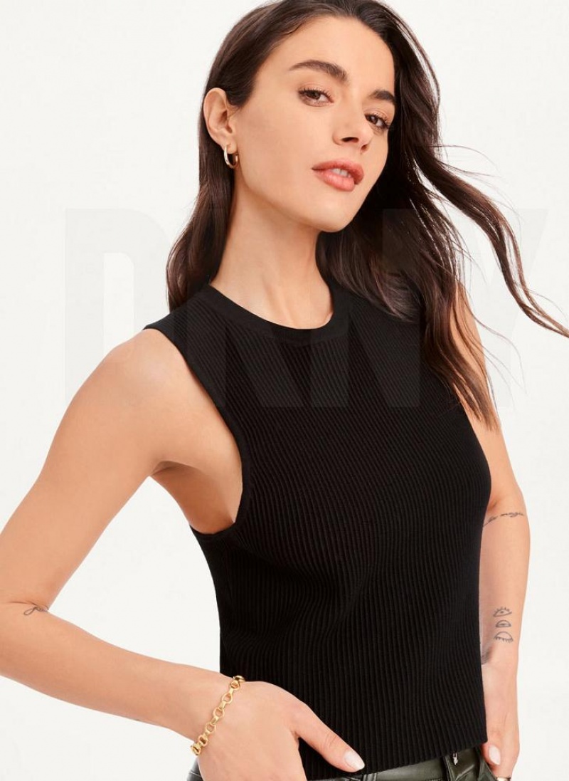 Black Women's DKNY Sleeveless Crewneck Crop Sweater Tank Tops | Australia-D0497