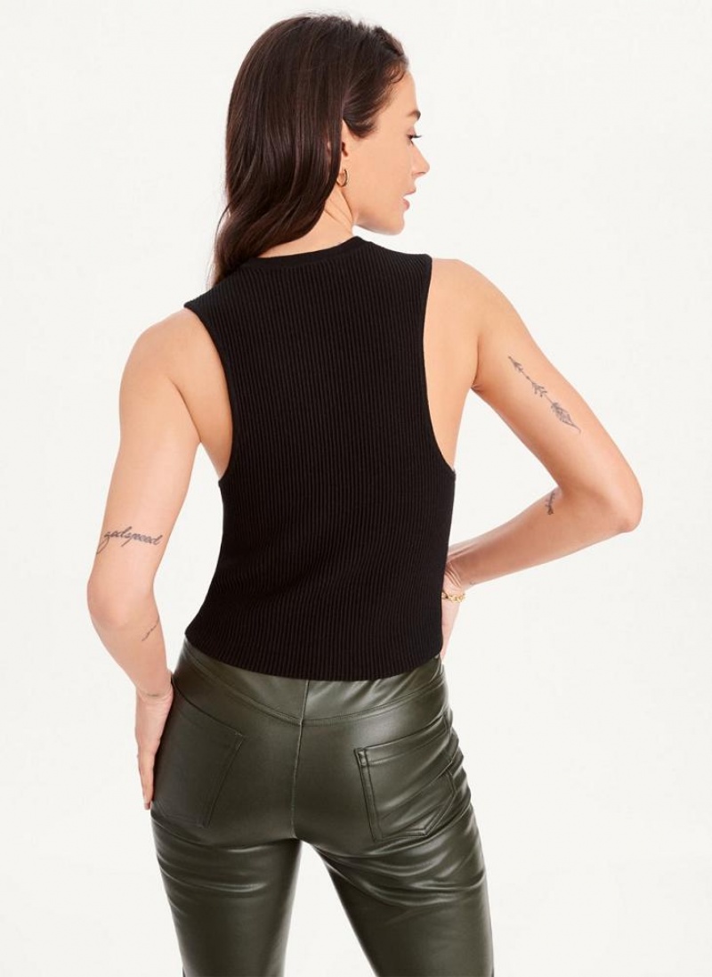 Black Women's DKNY Sleeveless Crewneck Crop Sweater Tank Tops | Australia-D0497