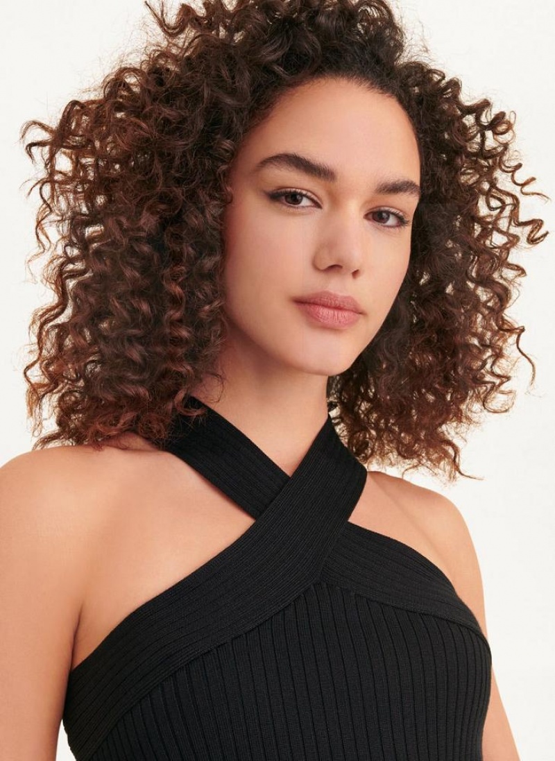 Black Women's DKNY Sleeveless Crossover Sweaters | Australia-D1385