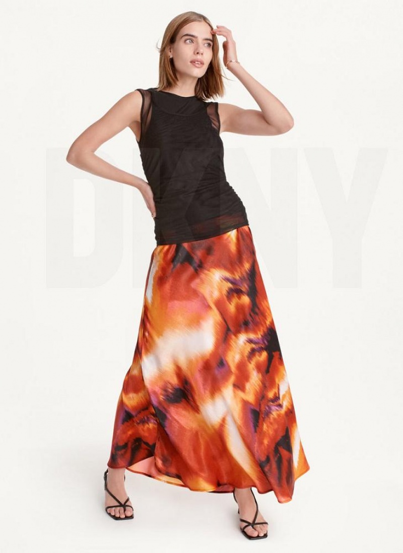 Black Women's DKNY Sleeveless Double Mesh Layer Tank Tops | Australia-D0320