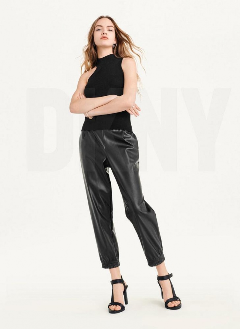Black Women's DKNY Sleeveless Mock Neck Sweater Tank Tops | Australia-D1108