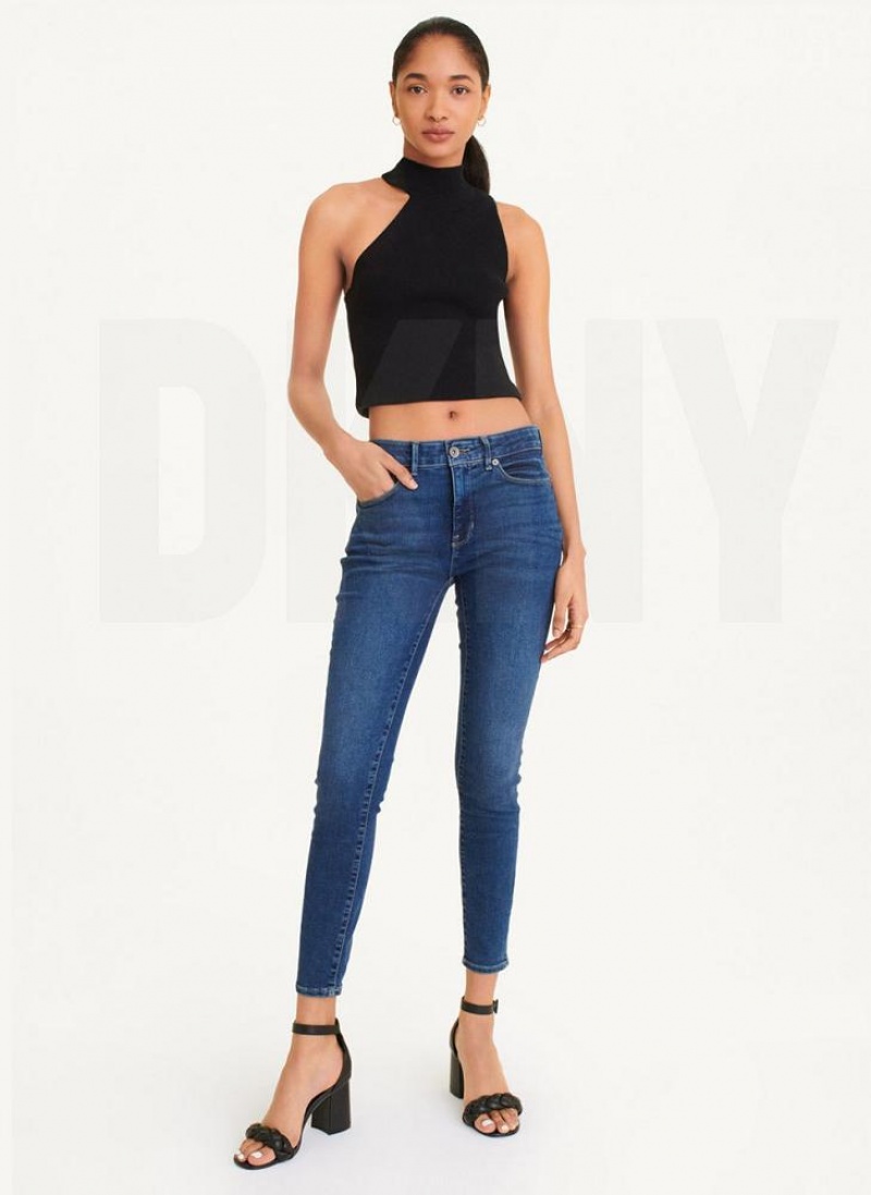 Black Women's DKNY Sleeveless Mock Neck Sweater Tank Tops | Australia-D1108