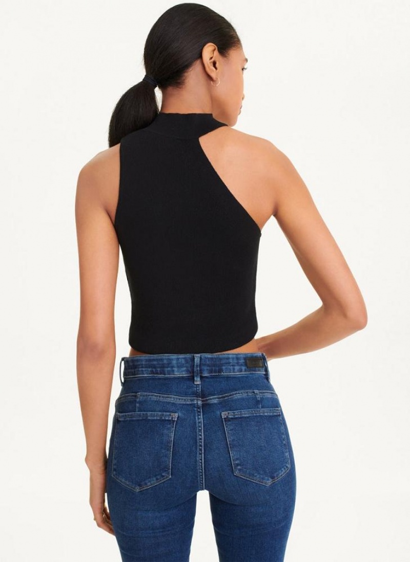 Black Women's DKNY Sleeveless Mock Neck Sweater Tank Tops | Australia-D1108