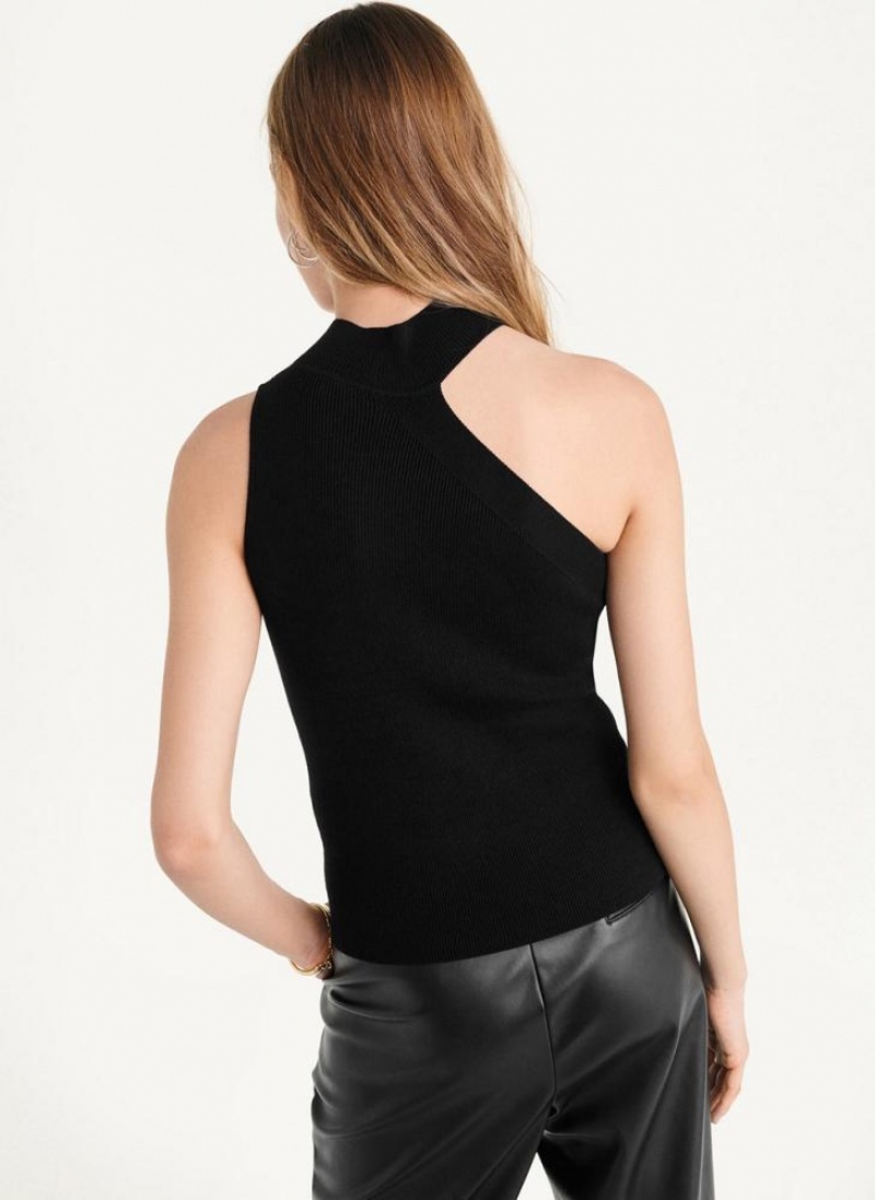 Black Women's DKNY Sleeveless Mock Neck Sweater Tank Tops | Australia-D1108