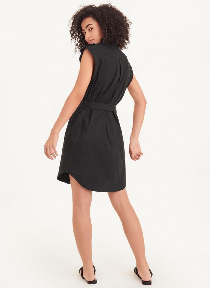 Black Women's DKNY Sleeveless Poplin Dresses | Australia-D0533