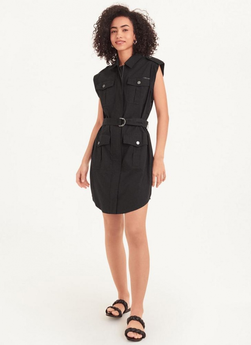 Black Women's DKNY Sleeveless Poplin Dresses | Australia-D0533