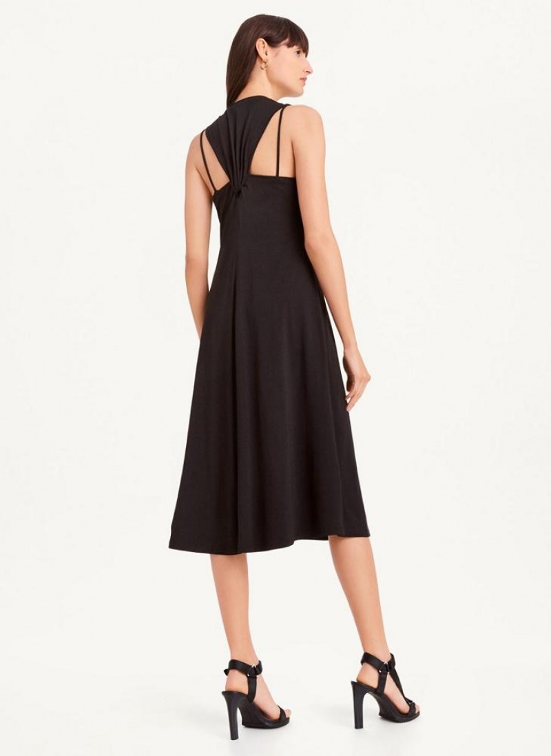 Black Women's DKNY Sleeveless Scoopneck Twist Racerback Dresses | Australia-D0415