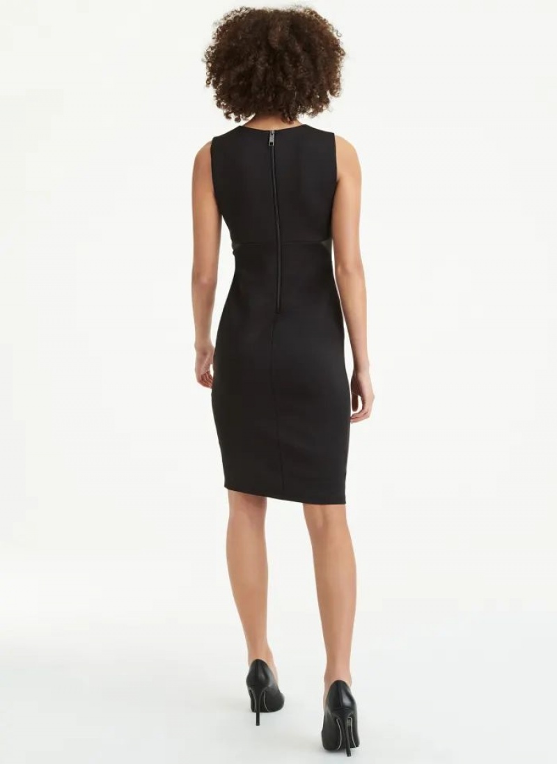 Black Women's DKNY Sleeveless Scuba With Mesh Midi Dresses | Australia-D1987