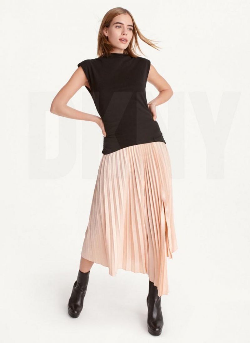 Black Women's DKNY Sleeveless Side Ruch Tank Tops | Australia-D1834
