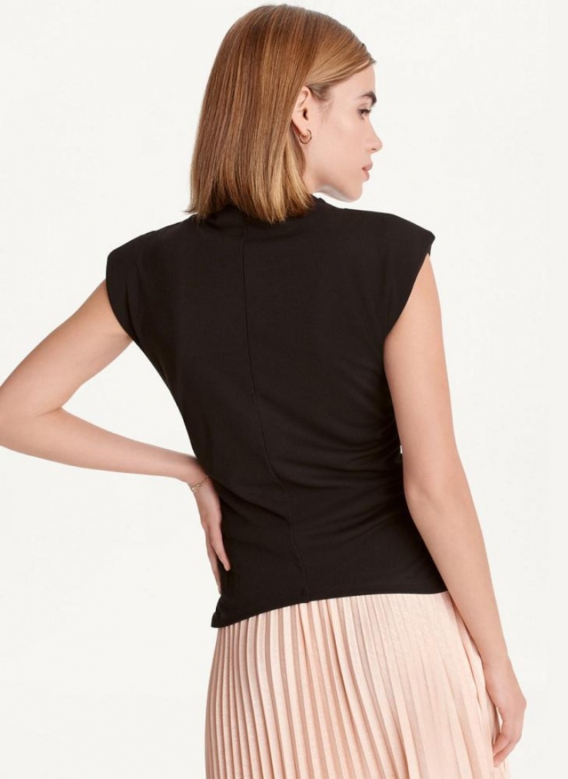 Black Women's DKNY Sleeveless Side Ruch Tank Tops | Australia-D1834