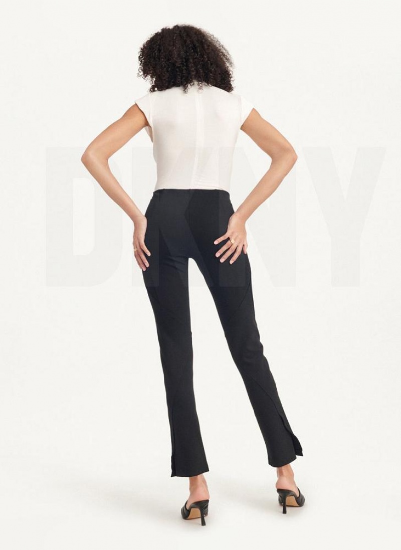 Black Women's DKNY Slim Seamed With Side Slit Pants | Australia-D1874