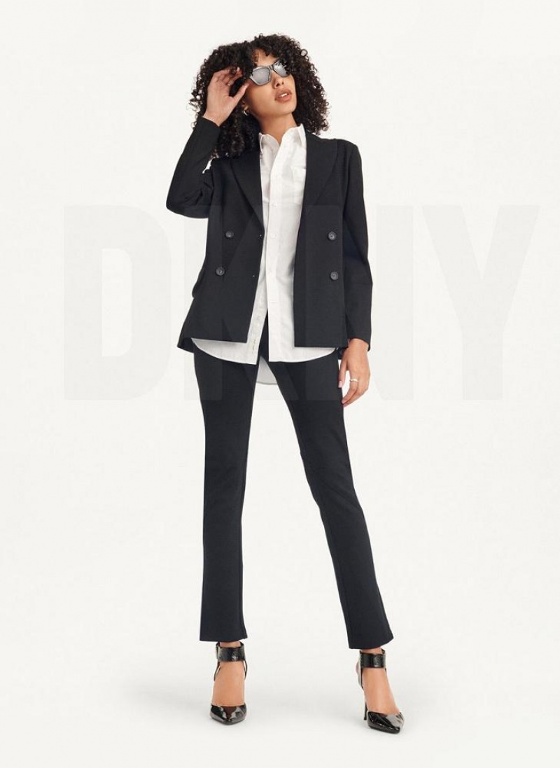 Black Women's DKNY Slim Seamed With Side Slit Pants | Australia-D1874