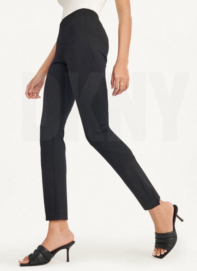 Black Women's DKNY Slim Seamed With Side Slit Pants | Australia-D1874