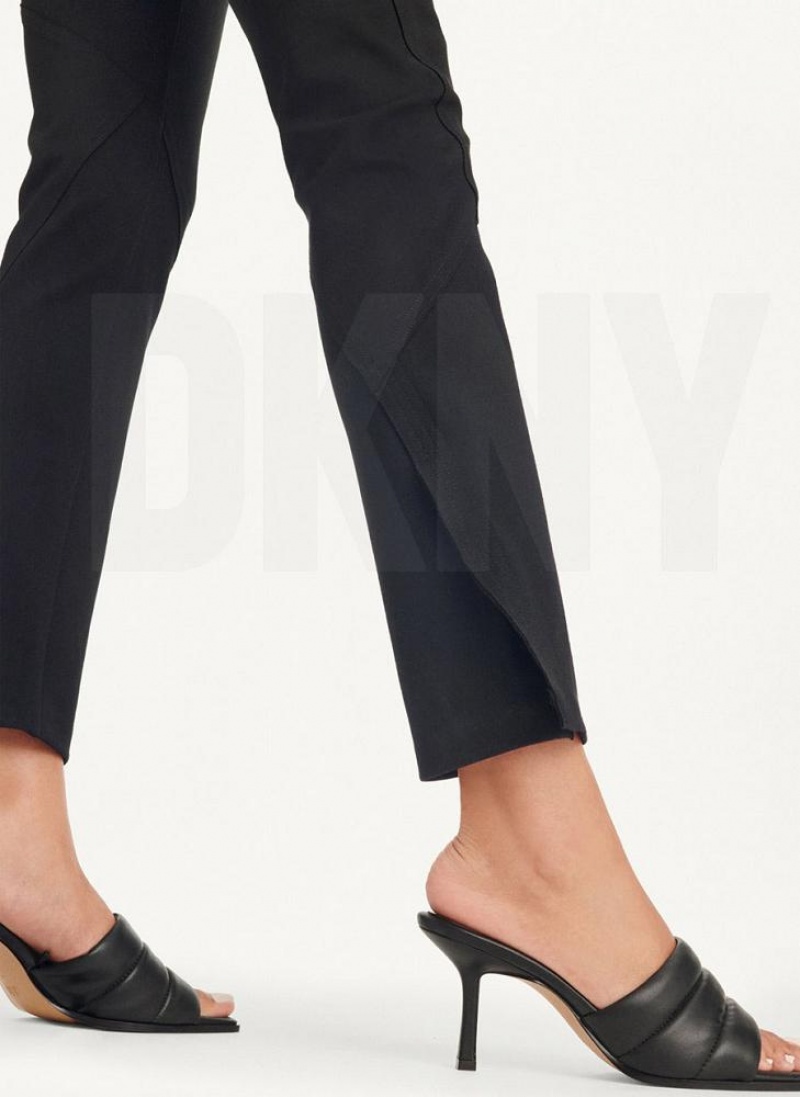 Black Women's DKNY Slim Seamed With Side Slit Pants | Australia-D1874
