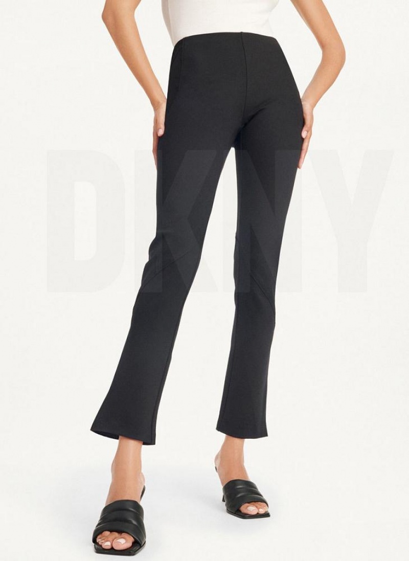 Black Women\'s DKNY Slim Seamed With Side Slit Pants | Australia-D1874