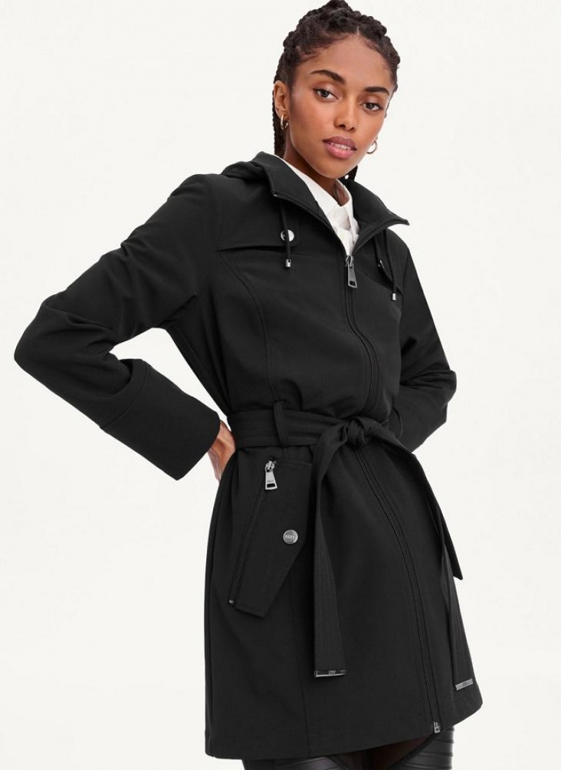 Black Women's DKNY Softshell Meshback With Belt Jackets | Australia-D1822
