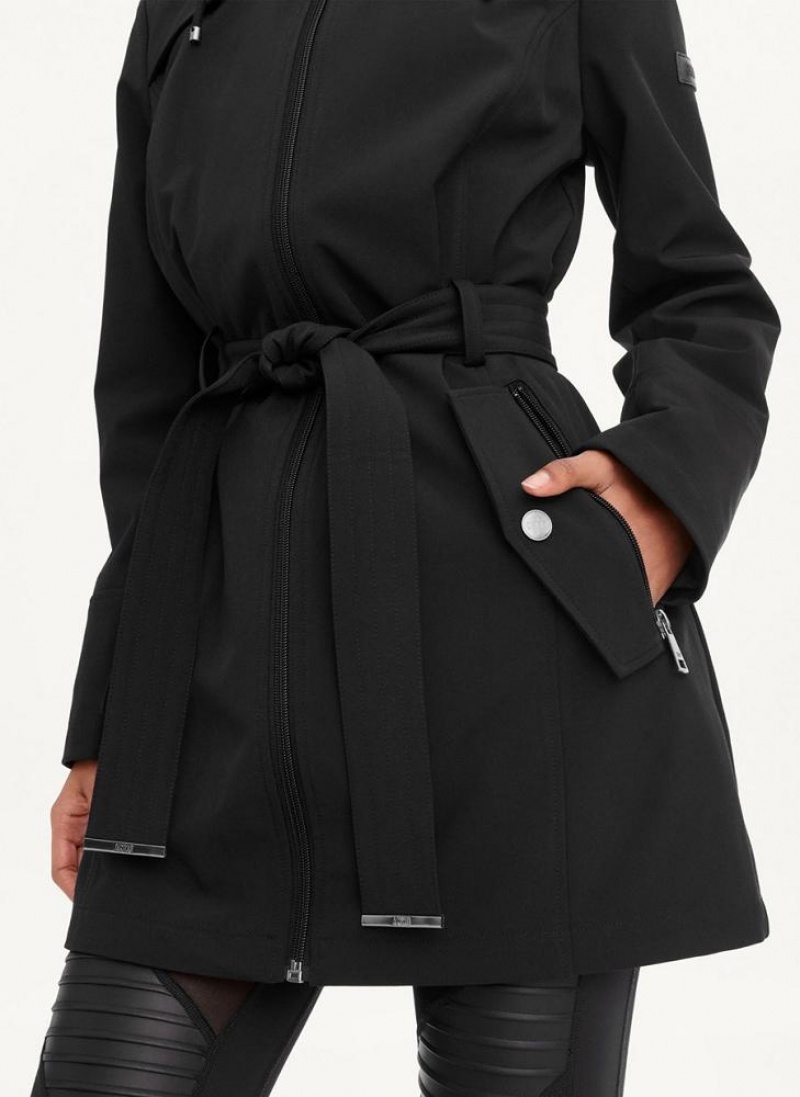 Black Women's DKNY Softshell Meshback With Belt Jackets | Australia-D1822