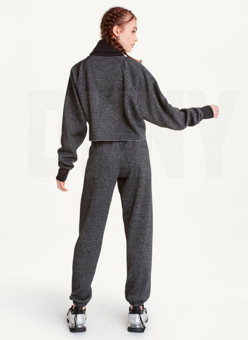 Black Women's DKNY Sparkle Fleece High Waist Joggers | Australia-D0671
