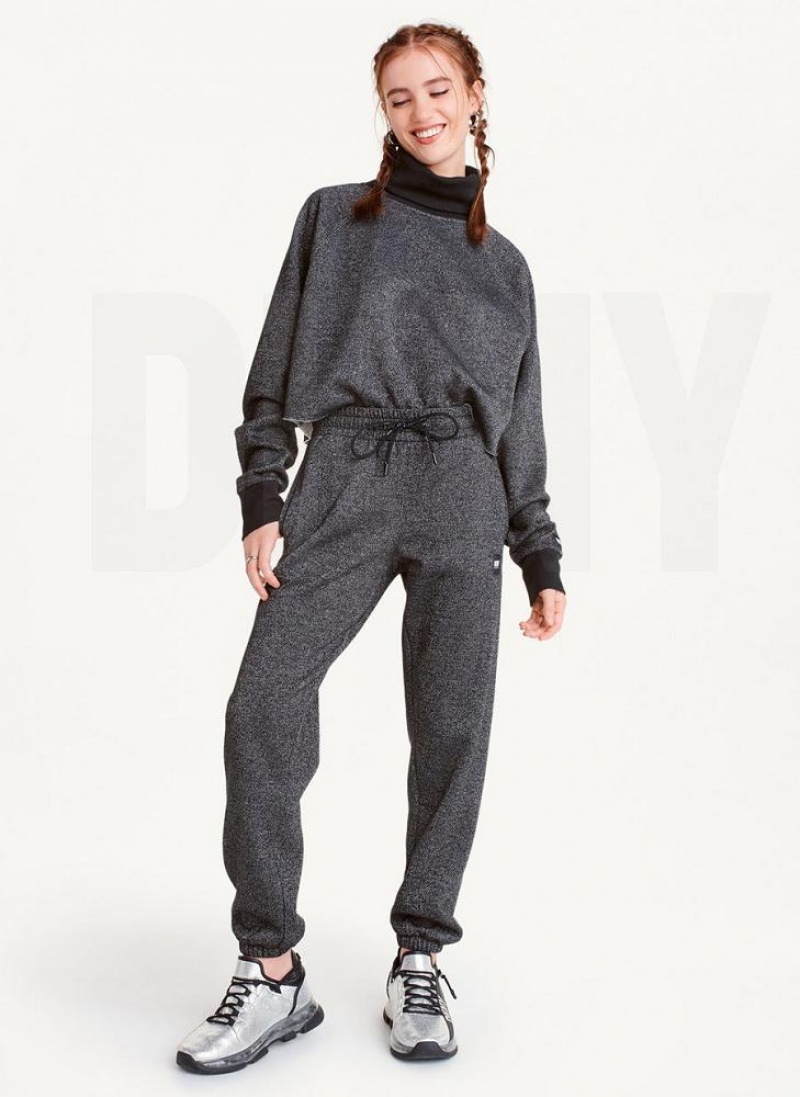 Black Women's DKNY Sparkle Fleece High Waist Joggers | Australia-D0671