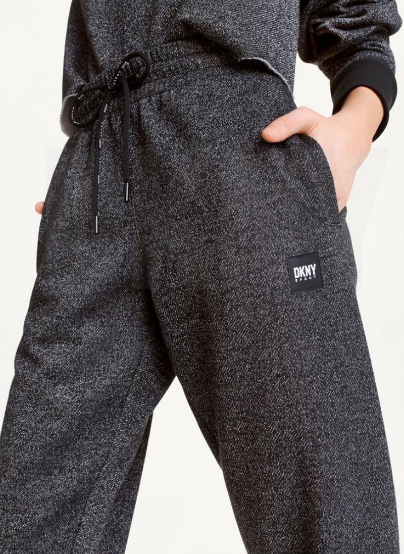 Black Women's DKNY Sparkle Fleece High Waist Joggers | Australia-D0671