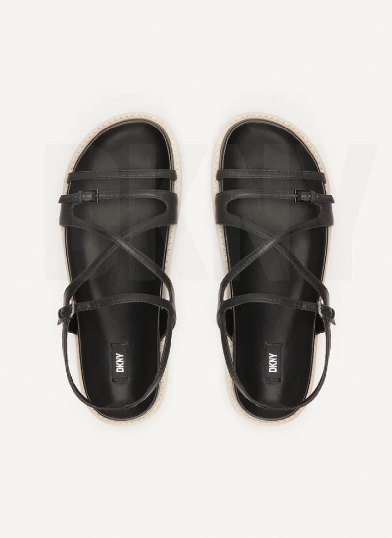 Black Women's DKNY Strappy Flat Form Sandals | Australia-D1154