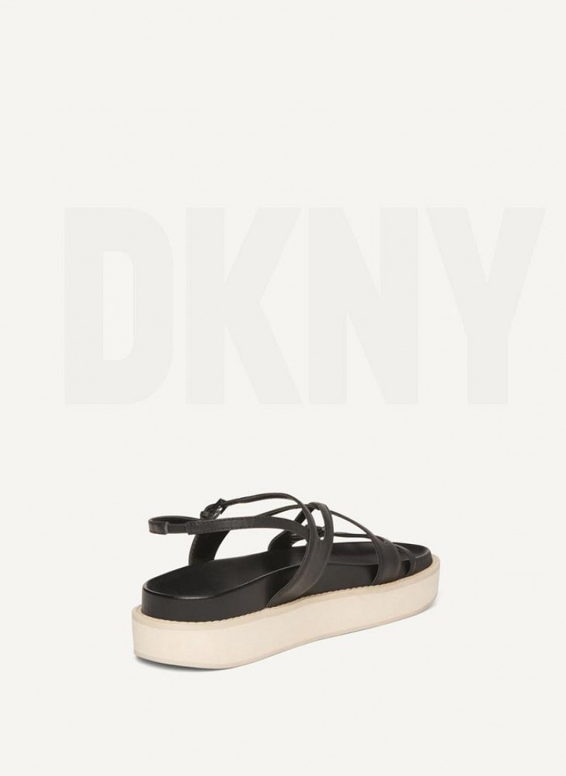 Black Women's DKNY Strappy Flat Form Sandals | Australia-D1154