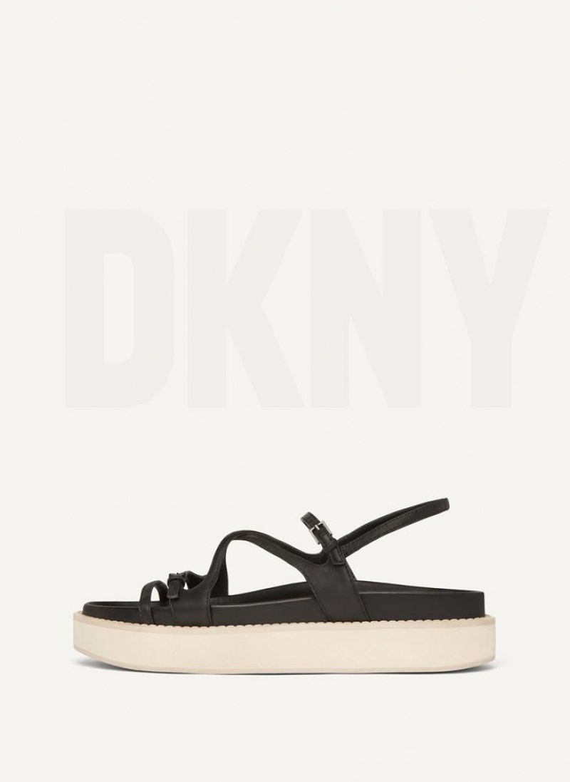 Black Women\'s DKNY Strappy Flat Form Sandals | Australia-D1154