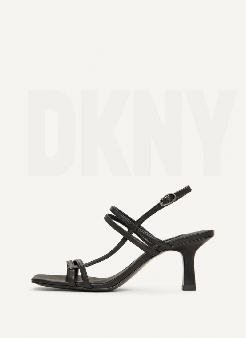 Black Women\'s DKNY Strappy Heel Sandals | Australia-D0891