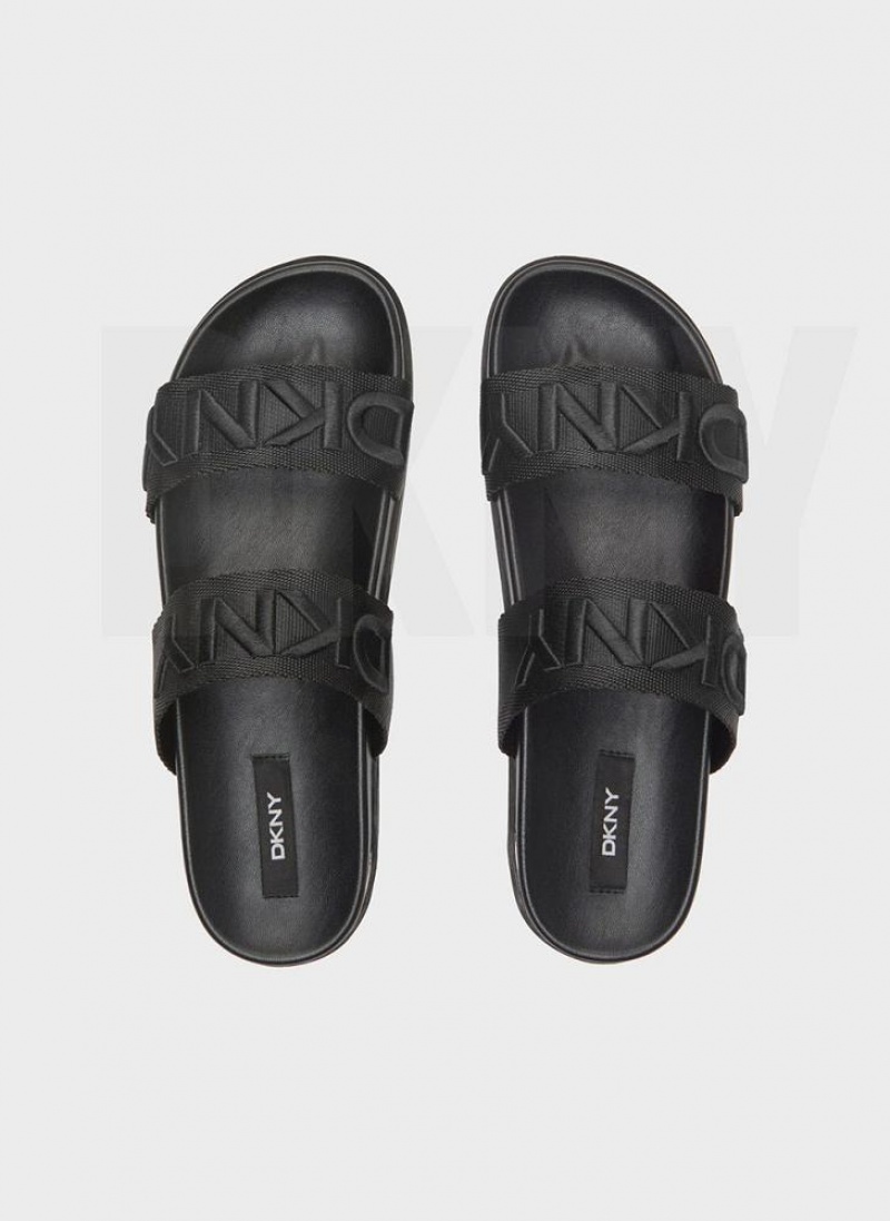 Black Women's DKNY Tee Double-Strap Sandals | Australia-D0798