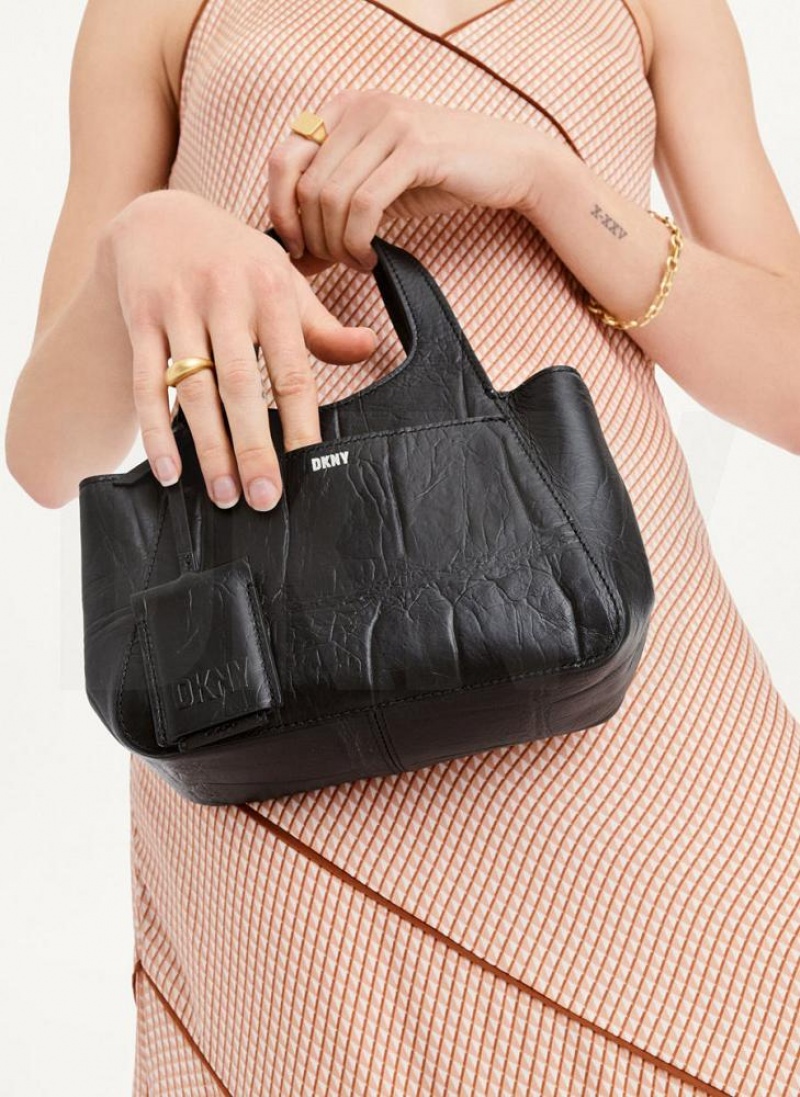 Black Women's DKNY The Croc Mini Effortless Tote Crossbody Bags | Australia-D0726