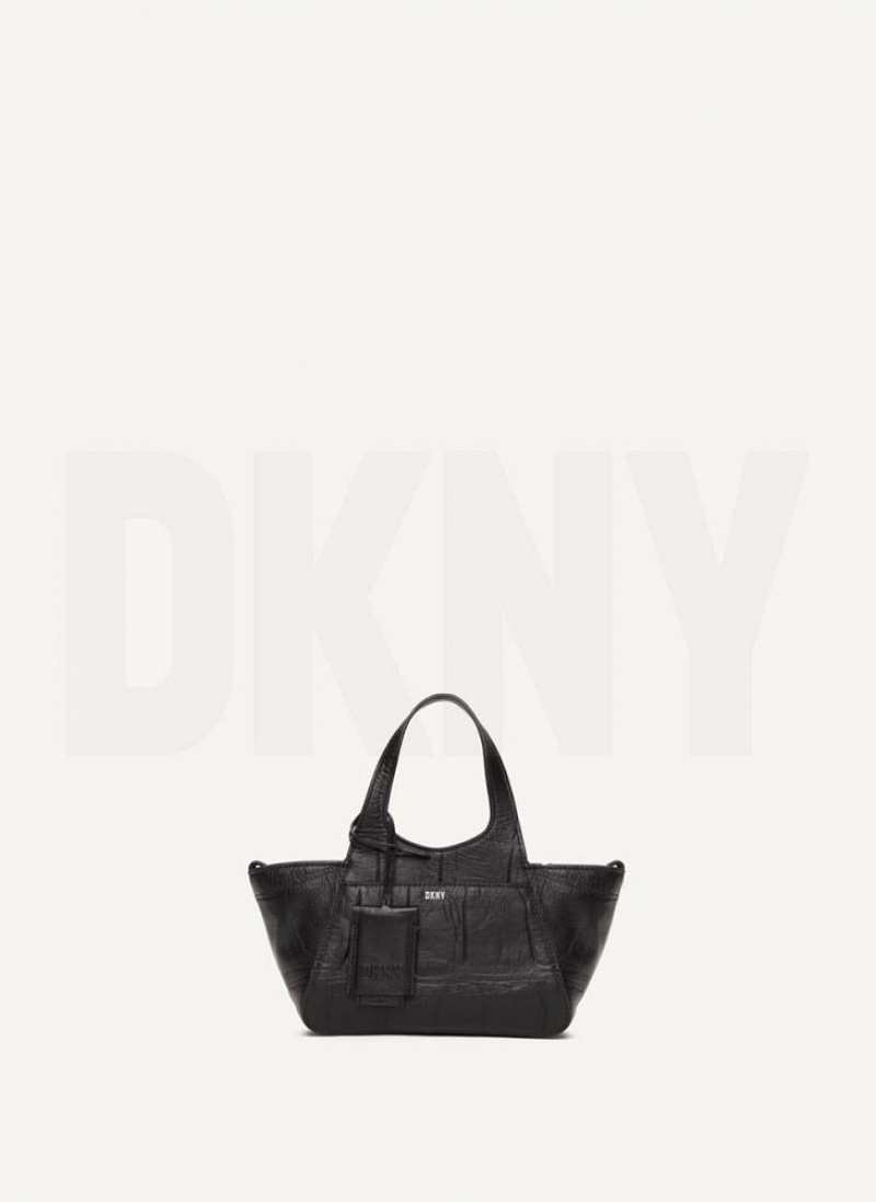 Black Women's DKNY The Croc Mini Effortless Tote Crossbody Bags | Australia-D0726