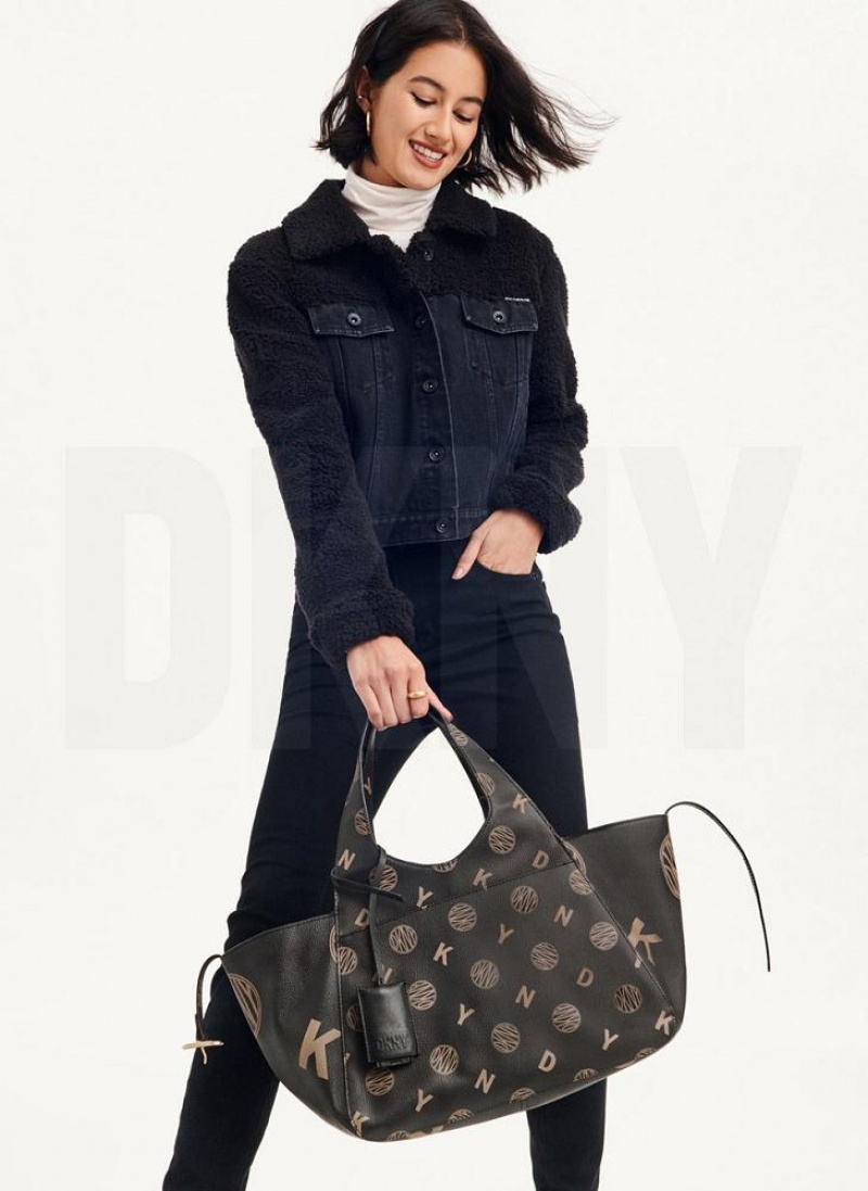 Black Women's DKNY The Medium Logo Effortless Tote Bags | Australia-D1010