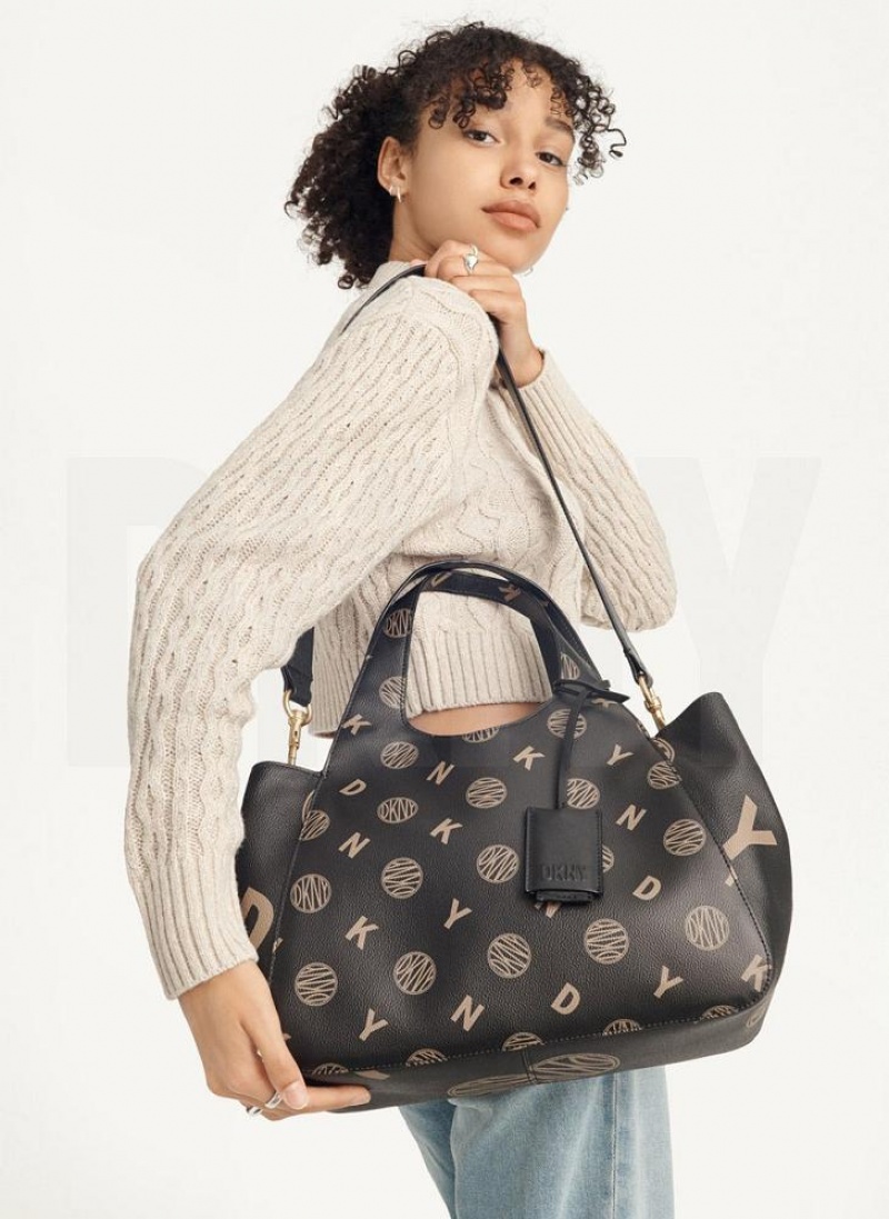 Black Women's DKNY The Medium Logo Effortless Tote Bags | Australia-D1010