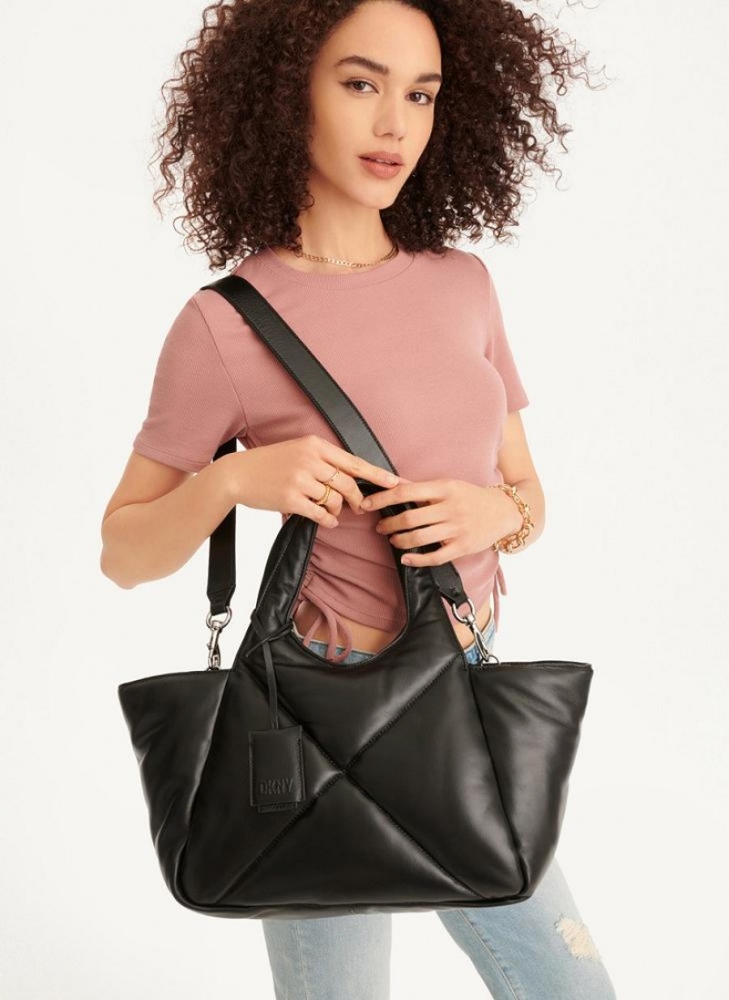Black Women's DKNY The Medium Quilt Effortless Tote Bags | Australia-D1030