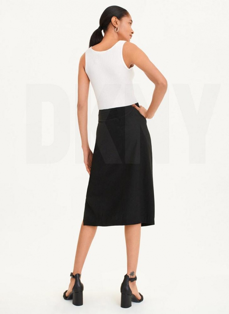 Black Women's DKNY Tie Front Midi Skirts | Australia-D1085